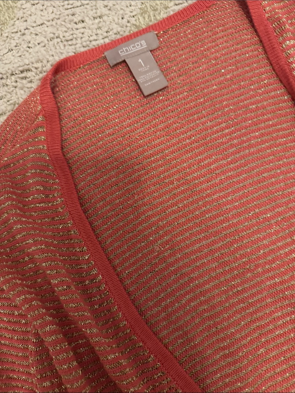 Chico’s 2 Piece Sweater Set Metallic Coral Open Cardigan Tank Size 1 - Picture 6 of 6